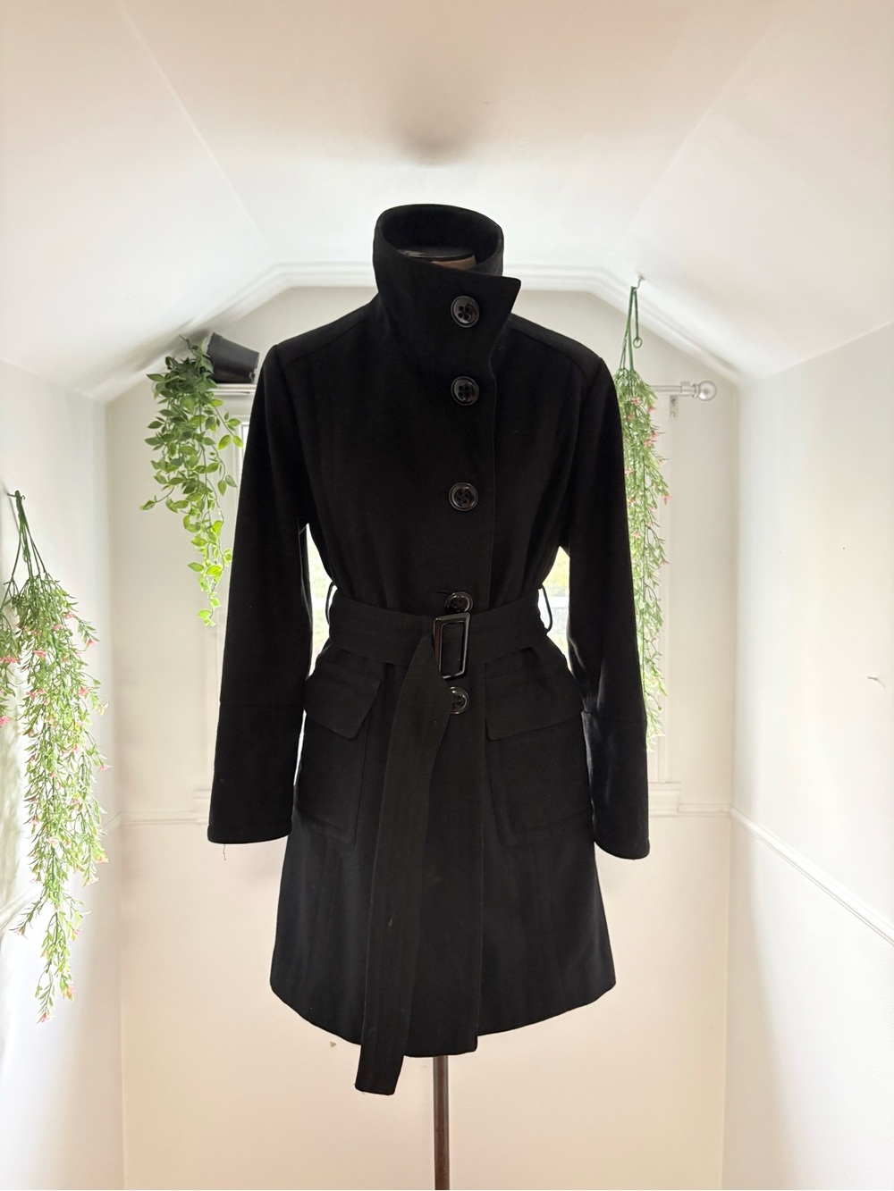 Women's Black Belted Trench Coat
